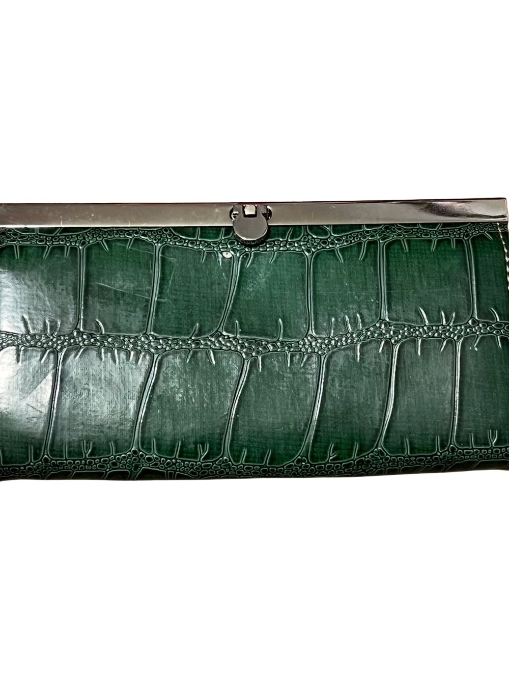 Vintage Emerald green croc embossed wallet clutch accordion coin purse retro